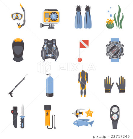 Diving And Snorkeling Flat Decorative Icons 22717249