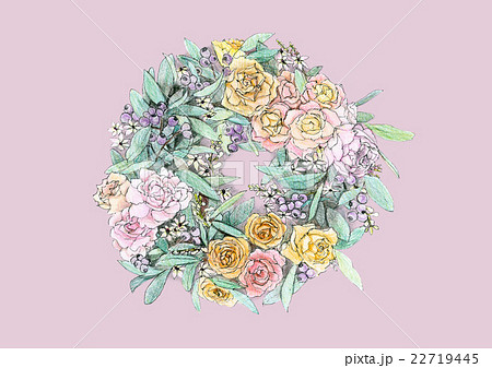 フラワーリース_鉛筆画 22719445