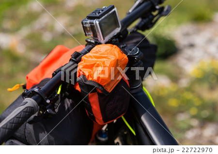 Bicycle with orange bags for travel Bicycle with orange bags for travel 22722970