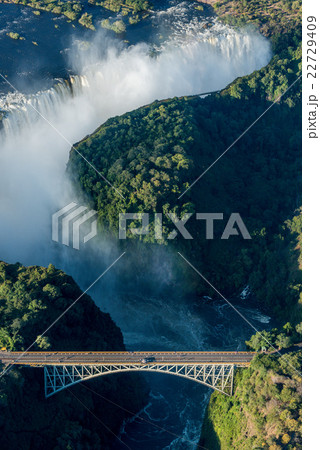 Aerial view of bridge and Victoria Falls 22729409