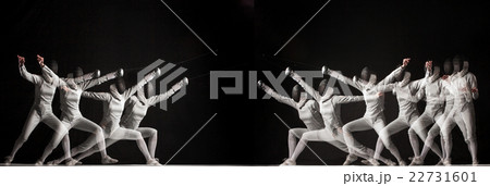 Duel fencers on a black background. collage of 22731601
