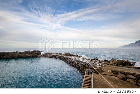 Fisherman at long pier to the ocean enjoing nice 22739857