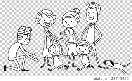 イラスト素材 楽しい家族 線画のイラスト素材