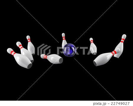Bowling Ball crashing into the pins. 3D rendering Bowling Ball crashing into the pins. 3D rendering 22749027
