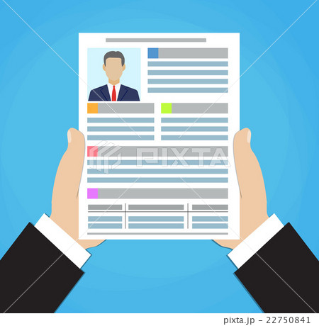 Businessman hand holding resume document . Businessman hand holding resume document . 22750841