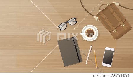 Workplace Desk Cell Smart Phone Notebook Suitcase 22751851