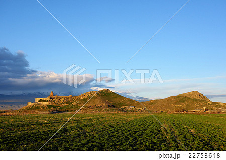 Ancient monastery in front of mountain 22753648