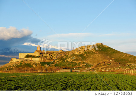 Ancient monastery in front of mountain 22753652