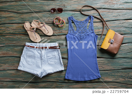 Blue tank top and shorts. Blue tank top and shorts. 22759704