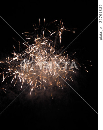 神宮外苑花火大会の放射状に広がるオレンジの花火の写真素材