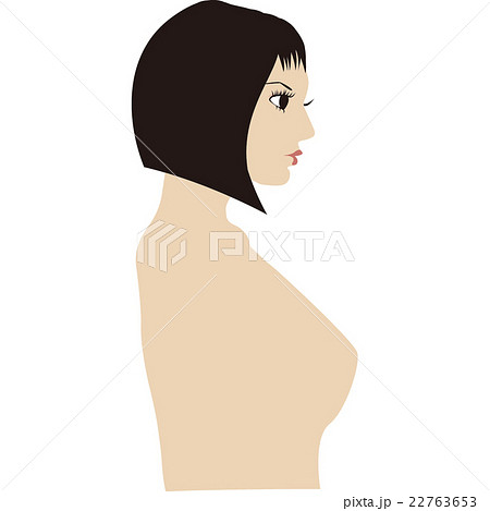 黒髪の女性横向き上半身 ボブのイラスト素材
