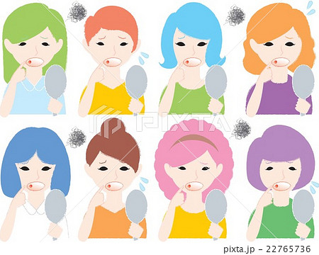 鏡で口内炎を見て悩む女性 22765736