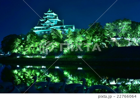 岡山城 後楽園 春の幻想庭園ライトアップの写真素材