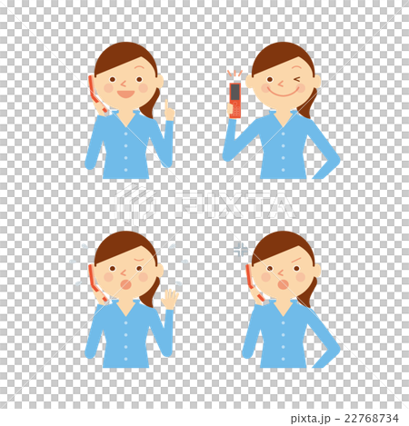 女性　携帯電話　セット　イラスト 22768734