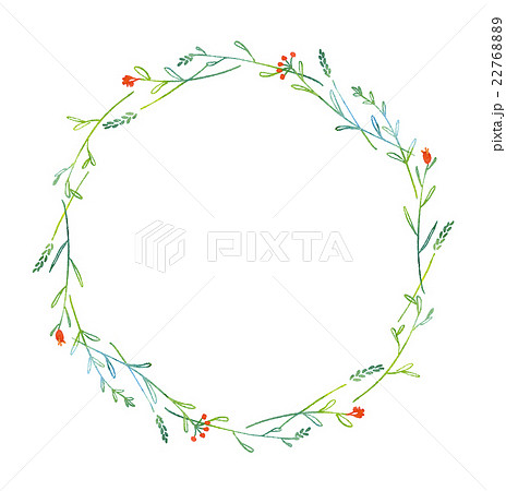 円形に並べた草花 水彩 背景透過 のイラスト素材 2276