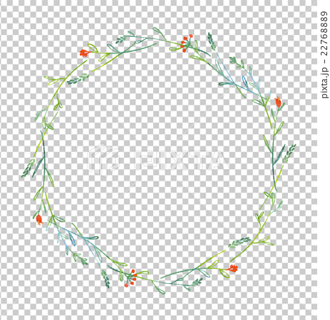 円形に並べた草花 水彩 背景透過 のイラスト素材 2276