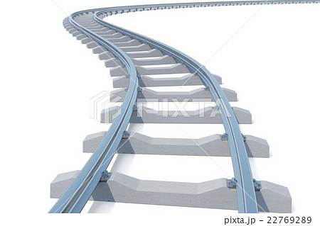 Curved, bend railroad track isolated on white 22769289