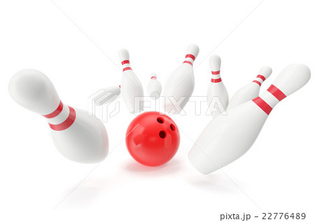 Bowling game, red ball crashing into the skittles Bowling game, red ball crashing into the skittles 22776489
