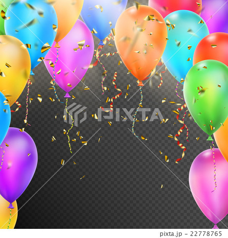 Balloons, confetti and red gold ribbons. EPS 10 22778765