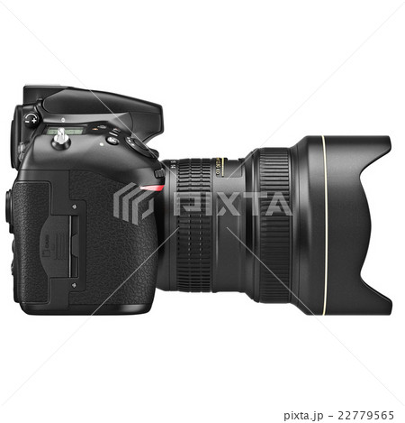 DSLR camera, lens zoom, side view 22779565