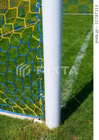 Hang soccer nets, Grass on football playground 22787113