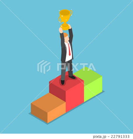 Isometric businessman holding trophy 22791333