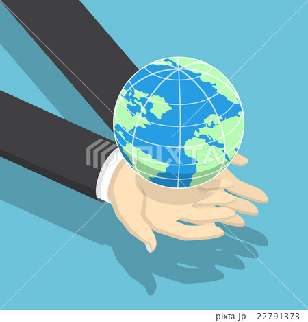 Isometric businessman holding earth globe Isometric businessman holding earth globe 22791373
