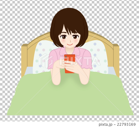 女子学生_布団でスマホ_笑う 22793169