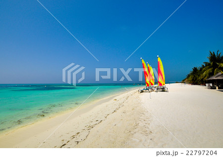 Sailing boat on the Tropical Beach at Maldives. Sailing boat on the Tropical Beach at Maldives. 22797204