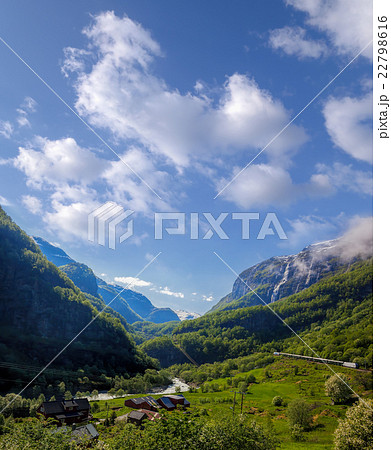 Train between fjords from Flam to Myrdal in Norway 22798616