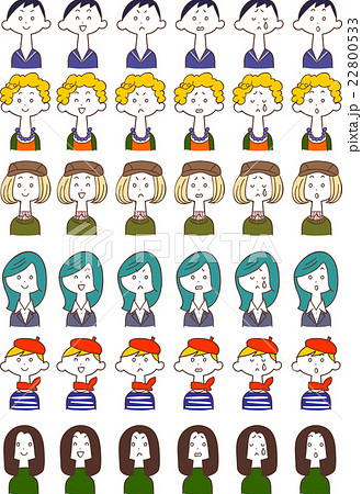 6人の女性の6種類の表情 3のイラスト素材