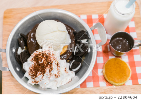 Ice cream with pancake and chocolate 22804604