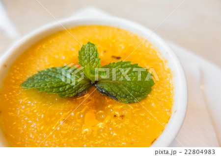 Custard pudding in white plate 22804983