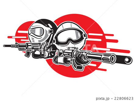 Cartoon Boy and Girl play airsoft guns. 22806623