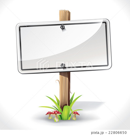 Signs Board hanging with wood pole on a grass 22806650
