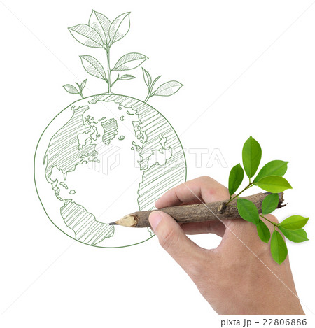 Male hand drawing Globe and Plant. 22806886