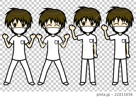 会話・表情イラスト集　看護師（マスク）　男性　ガッツポーズ2 22811656