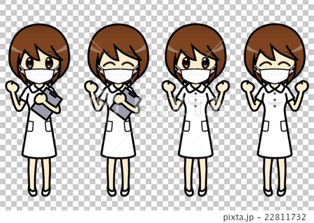 会話・表情イラスト集　看護師（マスク）　女性　ガッツポーズ1 22811732
