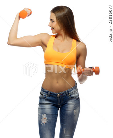 Young sporty girl with dumbbells 22816077
