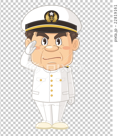 制服を着て敬礼をする海上自衛隊のコミカルでかわいい人物イラスト いわたまのイラスト素材