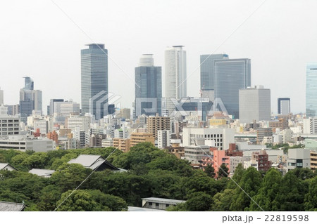 名古屋城天守閣から見た名古屋中心部の写真素材