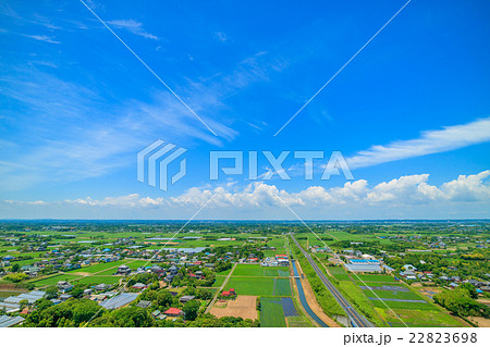 九十九里町の田舎の風景と九十九里道路周辺を空撮 九十九里町の田舎の風景と九十九里道路周辺を空撮 22823698