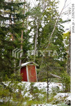 Rustic red outhouse in forest Rustic red outhouse in forest 22824236