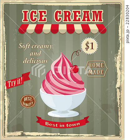 vintage banner with cherry ice cream 22830204