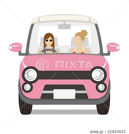 ピンク色の車 二人の女性 正面 白バックのイラスト素材 22833025 Pixta