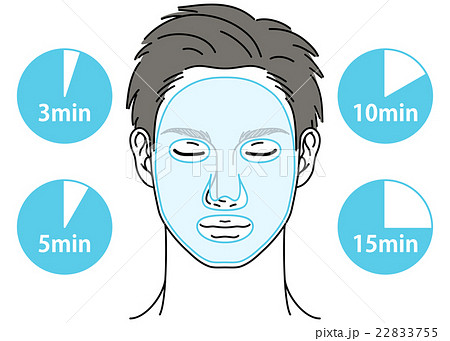 パックをする男性 水色 使用時間付き のイラスト素材