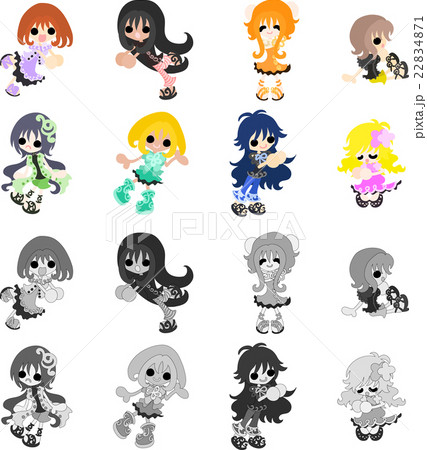 お洒落な服を着た少女達のアイコンのイラスト素材