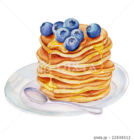 Watercolor Pancakes With Blueberries のイラスト素材 2212