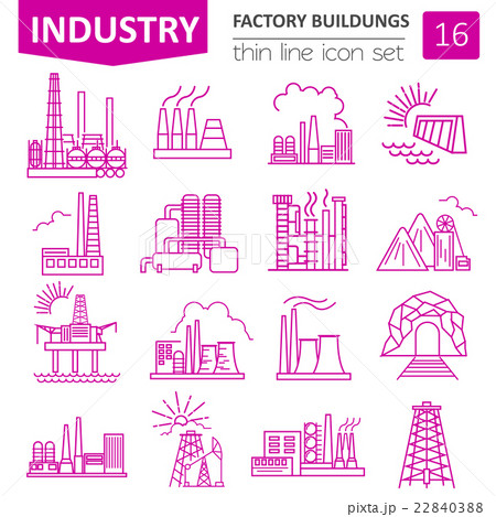 Factory buildings icon set. Thin line icon design Factory buildings icon set. Thin line icon design 22840388