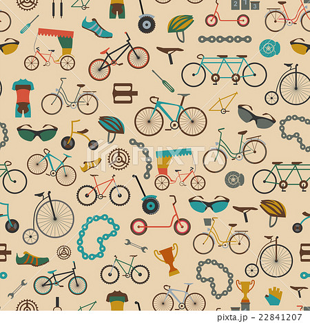 Bicycle Seamless Pattern Colour Flat Designのイラスト素材